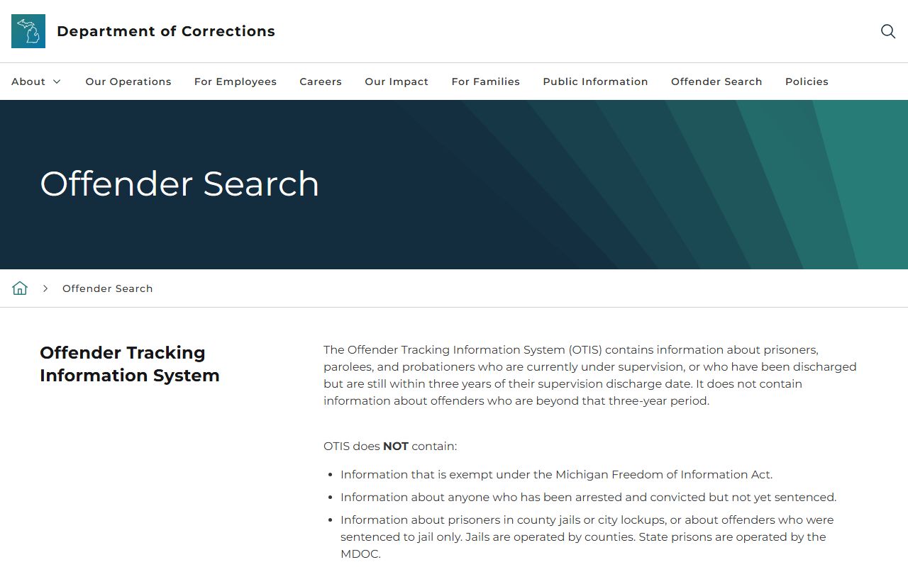 Michigan Department of Corrections OTIS Offender Search