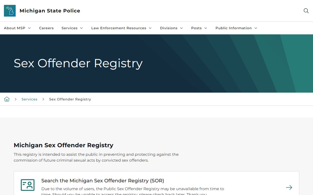 Michigan Sex Offender Registry MSP