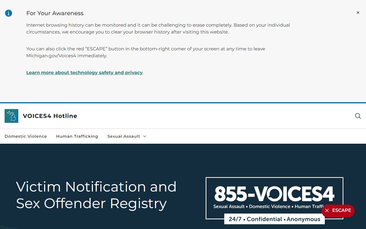 Michigan sex offender registry victim resources