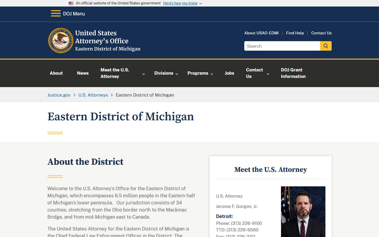 US Attorney's Office for Eastern District of Michigan