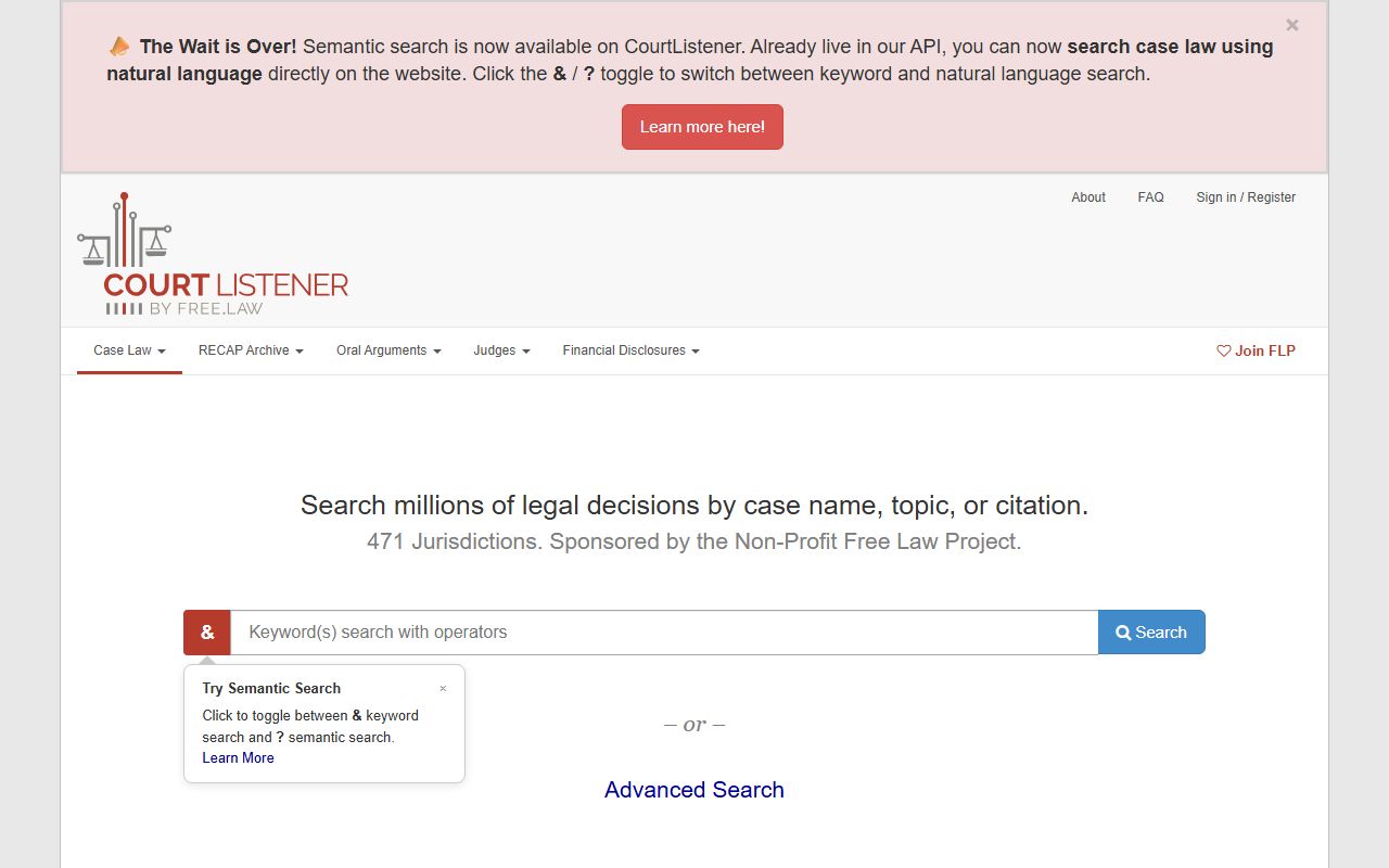 CourtListener free federal court records archive