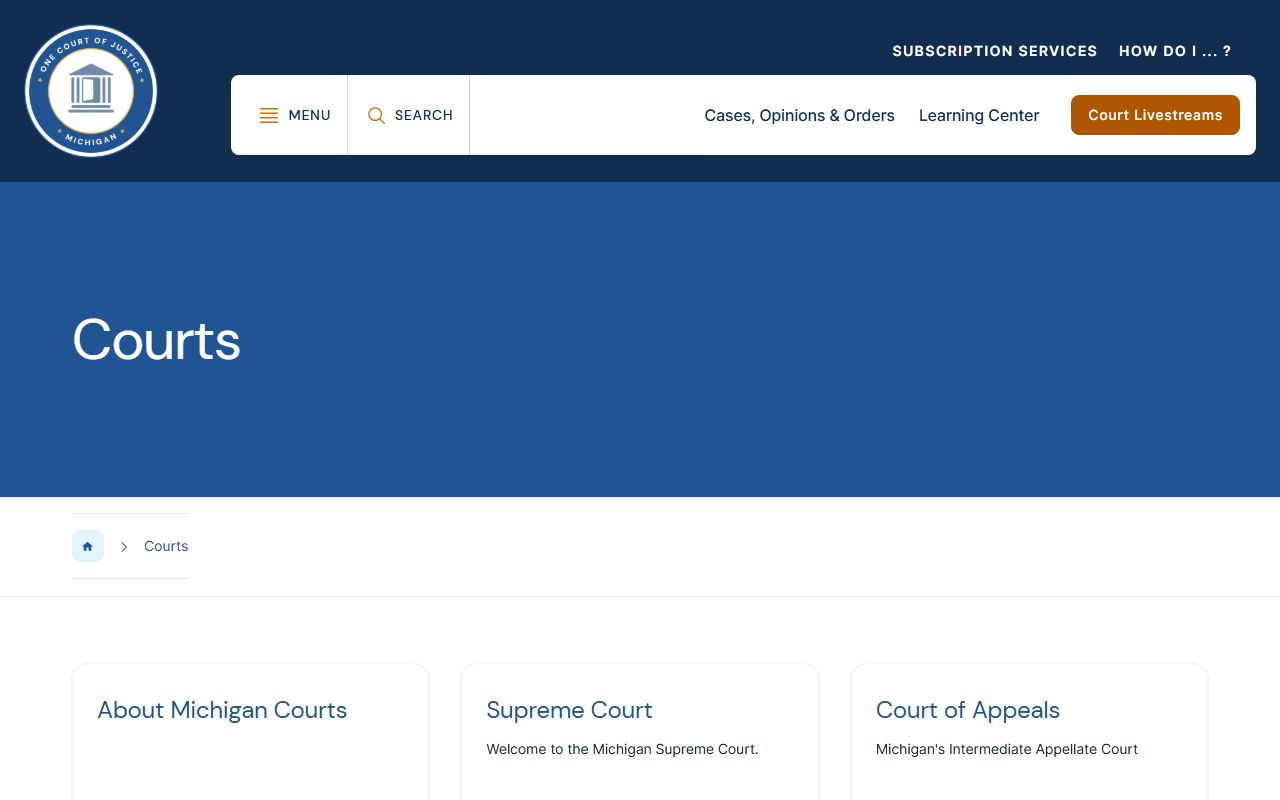 Michigan Courts site listing trial courts including Probate