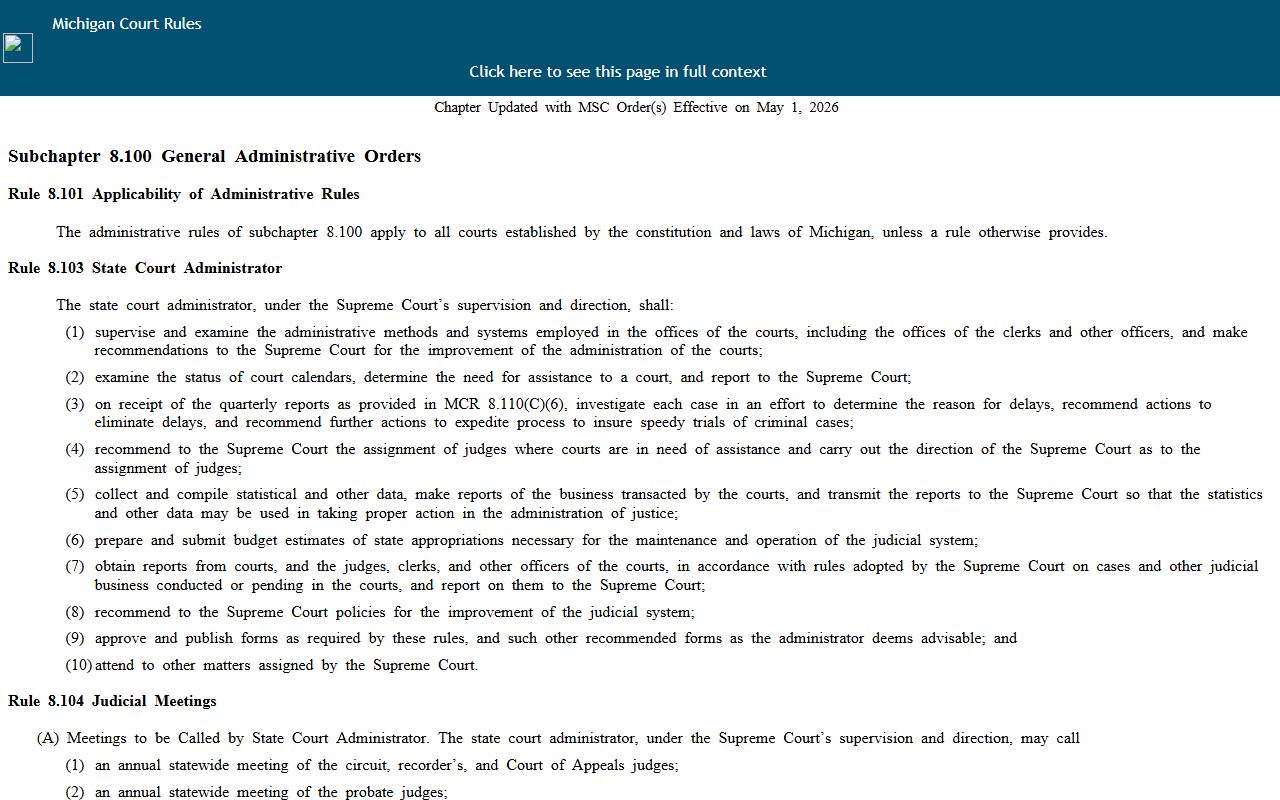 Michigan Court Rules Chapter 8 on court records